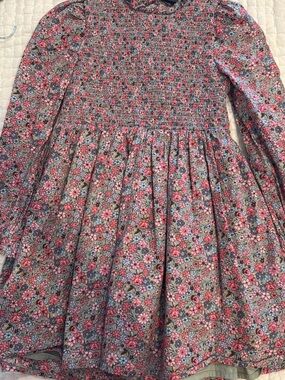 Janie and Jack Pink Floral Smocked Long-Sleeve Dress with Blue Accents